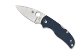 Spyderco Native 5 folding knife with thumb hole - shown open presentation side.  Satin SPY27 stainless steel plain edge blade.  Cobalt Blue G-10 handle.  Model C41GPCBL5.
