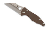 Spyderco Yojimbo 2 Sprint Run folding knife with thumb hole - shown open presentation side.  Stonewash 15V steel plain edge blade.  Brown G-10 handle. Model C85GPBN15V2.