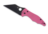 Spyderco Yojimbo 2 Sprint Run folding knife with thumb hole - shown open presentation side.  Black S30V stainless steel plain edge blade.  Pink G-10 handle. Model C85GPNBKP2.