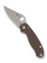 Spyderco Para 3 Sprint Run folding knife with thumb hole - shown open presentation side.  CPM-15V steel plain edge blade. Brown G-10 handle.  Model C223GPBN15V.