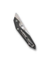 Spyderco Nand Slip Joint folding knife with thumb hole - shown closed pocket clip side.  Satin M398 stainless steel plain edge blade.  Titanium handle.  Model C270TIP.