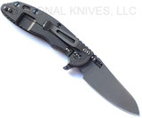 Rick Hinderer Knives XM-18 3.5" Sheepsfoot folding knife with thumb stud and flipper tab - shown open lock side.  Working Finish S45VN stainless steel plain edge blade.  Translucent Green G-10 handle with Working Finish lock side.  Model KXM35SHF.