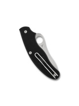 Spyderco UKPK Drop Point folding knife with thumb hole - shown open presentation side.  Satin CTS-BD1N stainless steel plain edge blade. Black FRN handle.  Model C94PBK3.