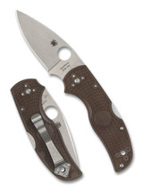 Spyderco Native 5 Sprint Run folding knife with thumb hole - shown open presentation side and closed pocket clip side.  15V steel plain edge blade.  Brown FRN handle.  Model C41PBN15V5.
 Spyderco Native 5 Sprint Run folding knife with thumb hole - shown open presentation side and closed pocket clip side.  15V steel plain edge blade.  Brown FRN handle.  Model C41PBN15V5.