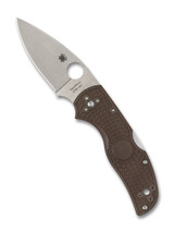 Spyderco Native 5 Sprint Run folding knife with thumb hole - shown open presentation side.  15V steel plain edge blade.  Brown FRN handle.  Model C41PBN15V5.