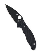 Spyderco Manix 2 Salt folding knife with thumb hole - shown open presentation side.  Black MagnaCut stainless steel plain edge blade.  Black G-10 handle.  Model C101GMCBKP2.