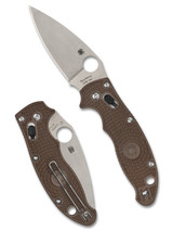 Spyderco Manix 2 Lightweight Sprint Run folding knife with thumb hole - shown both open presentation side and closed pocket clip side.  15V steel plain edge blade.  Brown FRCP handle.  Model C101PBN15V2.
 Spyderco Manix 2 Lightweight Sprint Run folding knife with thumb hole - shown both open presentation side and closed pocket clip side.  15V steel plain edge blade.  Brown FRCP handle.  Model C101PBN15V2.