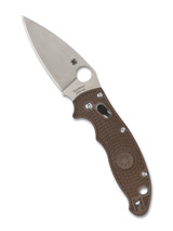 Spyderco Manix 2 Lightweight Sprint Run folding knife with thumb hole - shown open presentation side.  15V steel plain edge blade.  Brown FRCP handle.  Model C101PBN15V2.
