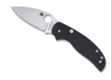 Spyderco Sage 6 folding knife with thumb hole - shown open presentation side.  Satin S30V stainless steel plain edge blade.  Black carbon fiber and G-10 laminate handle.  Model C123CFBLP.
