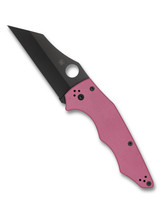 Spyderco Yojumbo Sprint Run folding knife with thumb hole - shown open presentation side.  Black S30V stainless steel plain edge blade.  Pink G-10 handle.  Model C253GPNBKP.