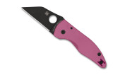 Spyderco MicroJimbo Sprint Run folding knife with thumb hole - shown open presentation side.  Black S30V stainless steel plain edge blade.  Pink G-10 handle.  Model C264GPNBKP.