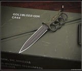RMJ Tactical Trench Raider - Unsheathed - CPM 3V Stamped Side. Colbalt Cerakote 3V steel double plain edge blade.  Dirty Olive G-10 handle scales.  Model K-TR-3V-CO-DO-BG.