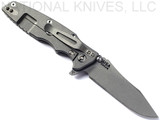 Rick Hinderer Knives Eklipse folding knife with flipper tab - shown open - Working Finish titanium lock side.  Working Finish 3.5" hollow grind S45VN stainless steel plain edge blade.  OD Green G-10 handle scale.  Model KEK35SLHO