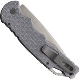 Pro-Tech Tactical Response 4 automatic knife with push button release - shown closed pocket clip side.  Stonewash MagnaCut stainless steel plain edge blade.  Gray aluminum handle.  Model T4105-F BW GREY