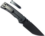 Chaves Knives Integral Redencion 229 folding knife featuring a thumb stud - shown open lock side.  Stonewash grey PVD M390 stainless steel tanto style plain edge blade.  Stonewash grey PVD titanium handle.  Model CK-1C1-2C1A-4A15!