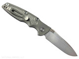 Rick Hinderer Knives Eklipse Spearpoint Automatic with push button - shown open pocket clip side.  Stonewash S45VN stainless steel plain edge blade.  Working Finish titanium handle.  Model KAEK35SP.