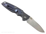 Rick Hinderer Knives Eklipse Spearpoint Automatic with push button - shown open pocket clip side.  Stonewash S45VN stainless steel plain edge blade.  Battle Purple titanium handle.  Model KAEK35SP.