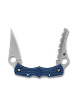 Spyderco Dyad Jr. Lightweight folding knife with thumb hole - shown both blades partially open.  Satin SPY27 stainless steel plain edge and serrated edge blades.  Cobalt Blue FRN handle.  Model C39P&SCBL.