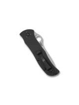 Spyderco Sprint Run Starmate folding knife with thumb hole - shown closed pocket clip side.  Satin CPM-20CV stainless steel plain edge blade.  Black G-10 handle.  Model C55G20CVP.