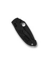 Spyderco Manix 2 XL Salt folding knife with thumb hole - shown closed pocket clip side.  Black DLC MagnaCut stainless steel plain edge blade. Black G-10 handle.  Model C95GMCBKP2.