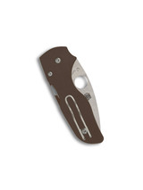 Spyderco Sprint Run Lil' Native folding knife with thumb hole - shown closed pocket clip side.  CPM-15V steel plain edge blade.  Brown G-10 handle.  Model C230GPBN15V.