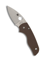 Spyderco Sprint Run Lil' Native folding knife with thumb hole - shown open presentation side.  CPM-15V steel plain edge blade.  Brown G-10 handle.  Model C230GPBN15V.