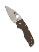 Spyderco Sprint Run Lil' Native Back Lock folding knife with thumb hole - shown open presentation side.  CPM-15V steel plain edge blade.  Brown G-10 handle.  Model C230MBGPBN15V.