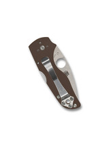Spyderco Sprint Run Lil' Native Back Lock folding knife with thumb hole - shown closed pocket clip side.  CPM-15V steel plain edge blade.  Brown G-10 handle.  Model C230MBGPBN15V.