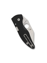 Spyderco Sprint Run MicroJimbo folding knife with thumb hole - shown closed pocket clip side.  Satin S90V stainless steel plain edge blade.  Black carbon fiber handle.  Model C264CFP.

