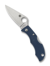 Spyderco Ladybug 3 folding knife with thumb hole - shown open obverse.  Satin SPY27 stainless steel plain edge blade.  Cobalt Blue FRN handle.  Model LPCBL3.