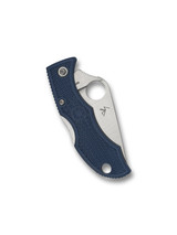 Spyderco Ladybug 3 folding knife with thumb hole - shown closed reverse.  Satin SPY27 stainless steel plain edge blade.  Cobalt Blue FRN handle.  Model LPCBL3.