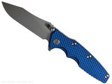Rick Hinderer Knives Skinny Eklipse Slicer folding knife with flipper tab - shown open - presentation side. Working Finish 3.5" hollow grind MagnaCut stainless steel plain edge blade. Blue - black G-10 handle scale with Working Finish lock side. Model KEK35SKSLHO Rick Hinderer Knives Skinny Eklipse Slicer folding knife with flipper tab - shown open - presentation side. Working Finish 3.5" hollow grind MagnaCut stainless steel plain edge blade. Blue - black G-10 handle scale with Working Finish lock side. Model KEK35SKSLHO