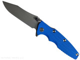 Rick Hinderer Knives Skinny Eklipse Slicer folding knife with flipper tab - shown open - presentation side. Working Finish 3.5" hollow grind MagnaCut stainless steel plain edge blade. Blue G-10 handle scale with Working Finish lock side. Model KEK35SKSLHO Rick Hinderer Knives Skinny Eklipse Slicer folding knife with flipper tab - shown open - presentation side. Working Finish 3.5" hollow grind MagnaCut stainless steel plain edge blade. Blue G-10 handle scale with Working Finish lock side. Model KEK35SKSLHO