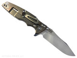 Rick Hinderer Knives Skinny Eklipse Slicer folding knife with flipper tab - shown open - lock side.  Stonewash 3.5" hollow grind MagnaCut stainless steel plain edge blade.  Translucent Green G-10 handle scale with stonewashed bronze lock side.  Model KEK35SKSLHO