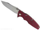 Rick Hinderer Knives Skinny Eklipse Slicer folding knife with flipper tab - shown open - presentation side. Stonewash 3.5" hollow grind MagnaCut stainless steel plain edge blade. Red G-10 handle scale with stonewashed bronze lock side. Model KEK35SKSLHO Rick Hinderer Knives Skinny Eklipse Slicer folding knife with flipper tab - shown open - presentation side. Stonewash 3.5" hollow grind MagnaCut stainless steel plain edge blade. Red G-10 handle scale with stonewashed bronze lock side. Model KEK35SKSLHO