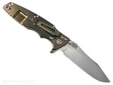 Rick Hinderer Knives Skinny Eklipse Slicer folding knife with flipper tab - shown open - lock side.  Stonewash 3.5" hollow grind MagnaCut stainless steel plain edge blade.  Red G-10 handle scale with stonewashed bronze lock side.  Model KEK35SKSLHO
