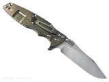 Rick Hinderer Knives Skinny Eklipse Slicer folding knife with flipper tab - shown open - lock side.  Stonewash 3.5" hollow grind MagnaCut stainless steel plain edge blade.  Coyote G-10 handle scale with stonewashed bronze lock side.  Model KEK35SKSLHO