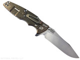Rick Hinderer Knives Skinny Eklipse Slicer folding knife with flipper tab - shown open - lock side.  Stonewash 3.5" hollow grind MagnaCut stainless steel plain edge blade.  Blue G-10 handle scale with stonewashed bronze lock side.  Model KEK35SKSLHO