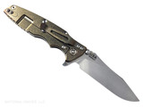 Rick Hinderer Knives Skinny Eklipse Slicer folding knife with flipper tab - shown open - lock side.  Stonewash 3.5" hollow grind MagnaCut stainless steel plain edge blade.  Black G-10 handle scale with stonewashed bronze lock side.  Model KEK35SKSLHO