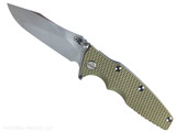 Rick Hinderer Knives Skinny Eklipse Slicer folding knife with flipper tab - shown open - presentation side. Stonewash 3.5" hollow grind MagnaCut stainless steel plain edge blade. OD green G-10 handle scale with stonewashed blue lock side. Model KEK35SKSLHO Rick Hinderer Knives Skinny Eklipse Slicer folding knife with flipper tab - shown open - presentation side. Stonewash 3.5" hollow grind MagnaCut stainless steel plain edge blade. OD green G-10 handle scale with stonewashed blue lock side. Model KEK35SKSLHO