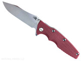 Rick Hinderer Knives Skinny Eklipse Slicer folding knife with flipper tab - shown open - presentation side. Stonewash 3.5" hollow grind MagnaCut stainless steel plain edge blade. Red G-10 handle scale with stonewashed lock side. Model KEK35SKSLHO Rick Hinderer Knives Skinny Eklipse Slicer folding knife with flipper tab - shown open - presentation side. Stonewash 3.5" hollow grind MagnaCut stainless steel plain edge blade. Red G-10 handle scale with stonewashed lock side. Model KEK35SKSLHO