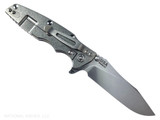 Rick Hinderer Knives Skinny Eklipse Slicer folding knife with flipper tab - shown open - lock side.  Stonewash 3.5" hollow grind MagnaCut stainless steel plain edge blade.  Red G-10 handle scale with stonewashed lock side.  Model KEK35SKSLHO