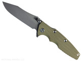 Rick Hinderer Knives Skinny Eklipse Slicer folding knife with flipper tab - shown open - presentation side. Working Finish 3.5" hollow grind MagnaCut stainless steel plain edge blade. OD green G-10 handle scale with Battle Bronze lock side. Model KEK35SKSLHO Rick Hinderer Knives Skinny Eklipse Slicer folding knife with flipper tab - shown open - presentation side. Working Finish 3.5" hollow grind MagnaCut stainless steel plain edge blade. OD green G-10 handle scale with Battle Bronze lock side. Model KEK35SKSLHO