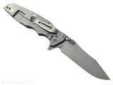 Rick Hinderer Knives Skinny Eklipse Slicer folding knife with flipper tab - shown open - lock side.  Working Finish 3.5" hollow grind MagnaCut stainless steel plain edge blade.  Translucent Green G-10 handle scale with Working Finish lock side.  Model KEK35SKSLHO