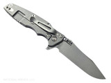 Rick Hinderer Knives Skinny Eklipse Slicer folding knife with flipper tab - shown open - lock side.  Working Finish 3.5" hollow grind MagnaCut stainless steel plain edge blade.  Red G-10 handle scale with Working Finish lock side.  Model KEK35SKSLHO