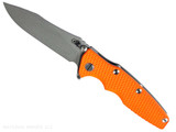 Rick Hinderer Knives Skinny Eklipse Slicer folding knife with flipper tab - shown open - presentation side. Working Finish 3.5" hollow grind MagnaCut stainless steel plain edge blade. Orange G-10 handle scale with Working Finish lock side. Model KEK35SKSLHO Rick Hinderer Knives Skinny Eklipse Slicer folding knife with flipper tab - shown open - presentation side. Working Finish 3.5" hollow grind MagnaCut stainless steel plain edge blade. Orange G-10 handle scale with Working Finish lock side. Model KEK35SKSLHO