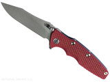 Rick Hinderer Knives Skinny Eklipse Slicer folding knife with flipper tab - shown open - presentation side. Working Finish 3.5" hollow grind MagnaCut stainless steel plain edge blade. Red G-10 handle scale with Battle Blue lock side. Model KEK35SKSLHO Rick Hinderer Knives Skinny Eklipse Slicer folding knife with flipper tab - shown open - presentation side. Working Finish 3.5" hollow grind MagnaCut stainless steel plain edge blade. Red G-10 handle scale with Battle Blue lock side. Model KEK35SKSLHO