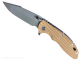 Rick Hinderer Knives XM-18 Skinny Harpoon Spanto with thumb stud and flipper tab - shown open presentation side. Working Finish MagnaCut stainless steel plain edge blade. Coyote Brown G-10 handle with Working Finish lock side. Model KXM35SKHS. Rick Hinderer Knives XM-18 Skinny Harpoon Spanto with thumb stud and flipper tab - shown open presentation side. Working Finish MagnaCut stainless steel plain edge blade. Coyote Brown G-10 handle with Working Finish lock side. Model KXM35SKHS.