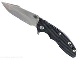 Rick Hinderer Knives XM-18 3.5" Harpoon Spanto folding knife with thumb stud and flipper tab - shown open presentation side. Stonewashed MagnaCut stainless steel plain edge blade. Black G-10 handle with stonewash lock side. Model KXM35HS. Rick Hinderer Knives XM-18 3.5" Harpoon Spanto folding knife with thumb stud and flipper tab - shown open presentation side. Stonewashed MagnaCut stainless steel plain edge blade. Black G-10 handle with stonewash lock side. Model KXM35HS.