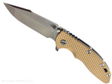 Rick Hinderer Knives XM-18 3.5" Harpoon Spanto folding knife with thumb stud and flipper tab - shown open presentation side. Stonewashed MagnaCut stainless steel plain edge blade. Coyote G-10 handle with stonewash lock side. Model KXM35HS. Rick Hinderer Knives XM-18 3.5" Harpoon Spanto folding knife with thumb stud and flipper tab - shown open presentation side. Stonewashed MagnaCut stainless steel plain edge blade. Coyote G-10 handle with stonewash lock side. Model KXM35HS.
